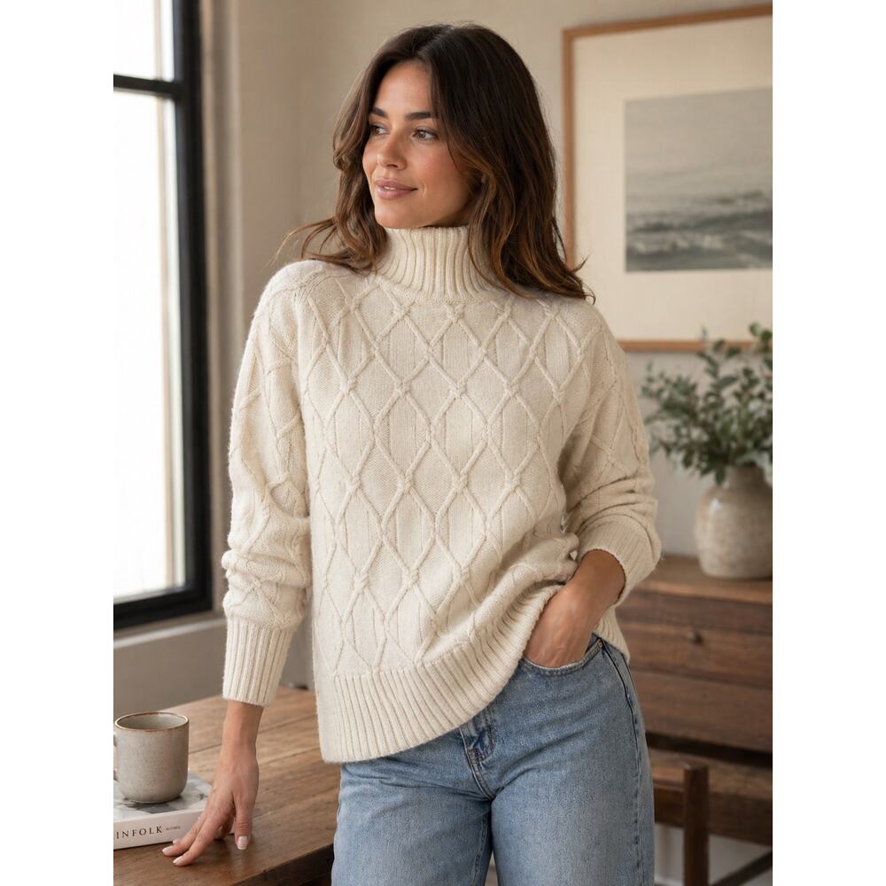 AYR The Sweetie Wool Turtleneck Sweater in Cream. Size XS